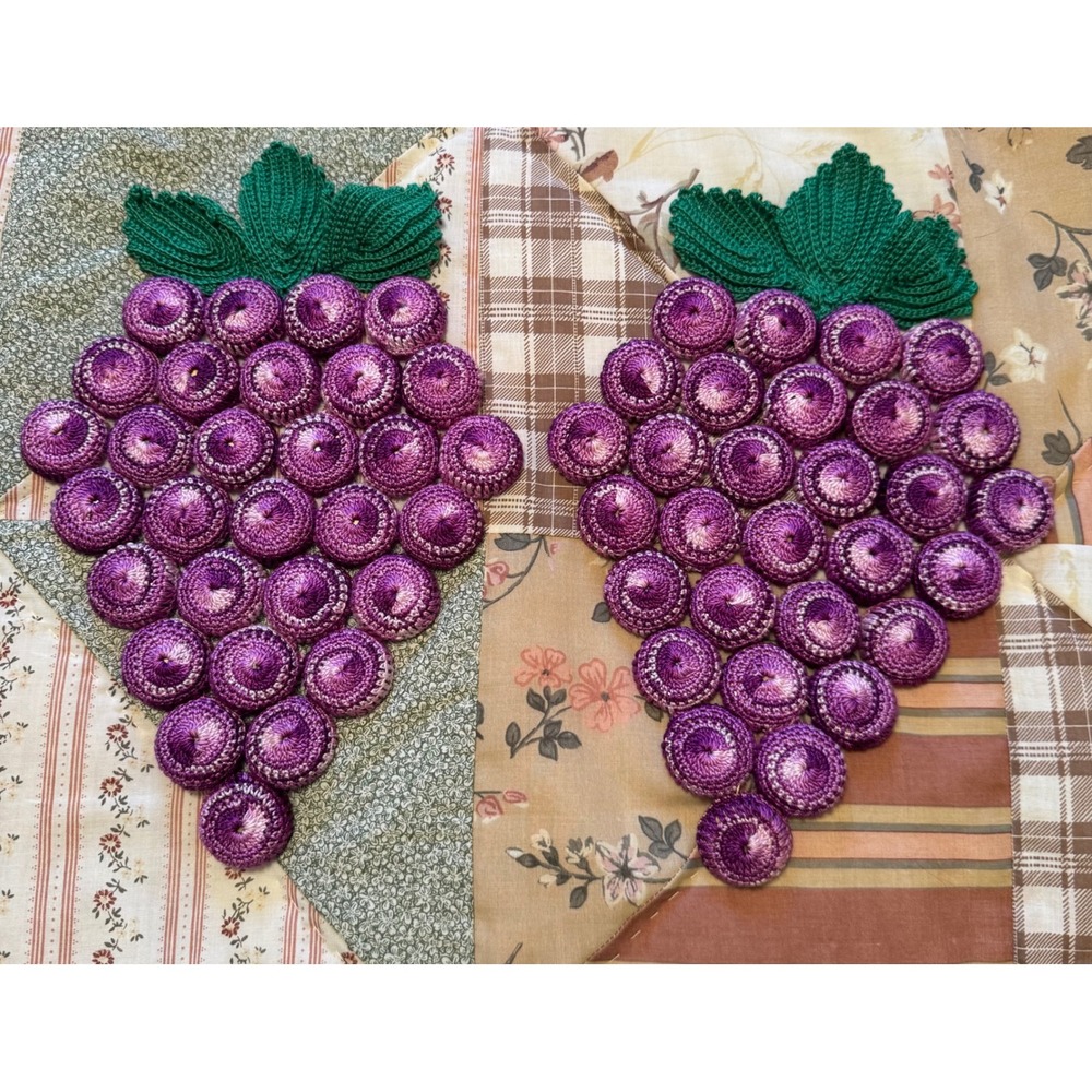 Vintage Handmade Crochet Grape Clusters Purple Bottle Cap Trivet - set of 2